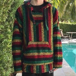 Rasta style poncho with hoodie